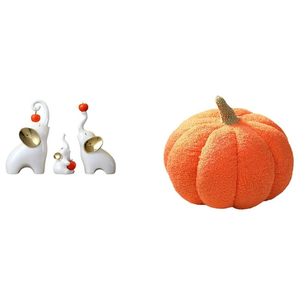 Esculturas De Familia De Elefantes Y Almohadas De Peluche De Calabaza. Estatuas Decorativas De Animales Y Cojines De Peluche Para Escritorio, Sofá, Dormitorio, Sala De Estar.