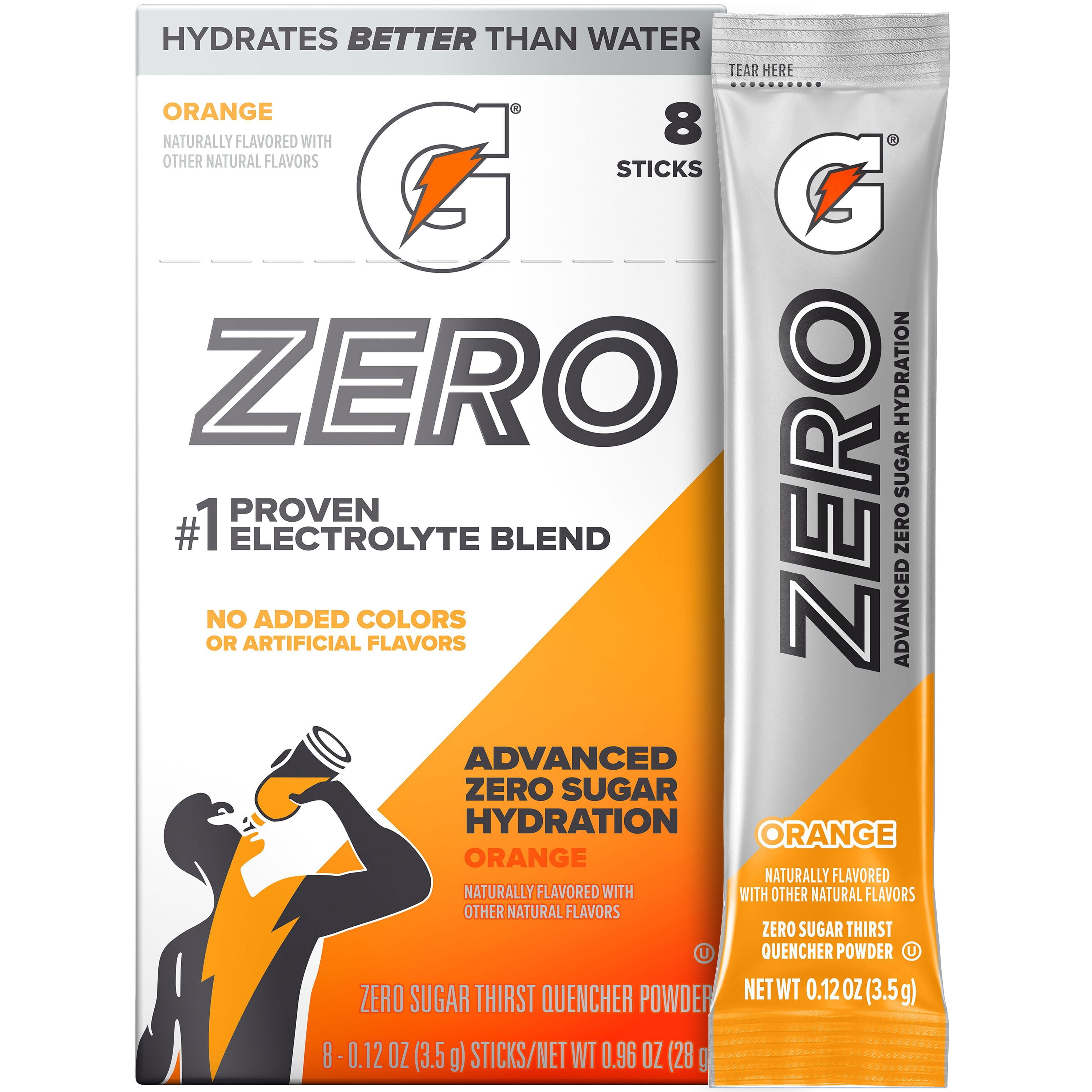 (3 pack) Gatorade Zero Sugar Orange, On the Go Packs, Electrolyte Powder Drink Mix, 0.12 oz, 8 Sticks