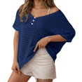 thumbnail image 2 of Womens T-Shirts Sexy Hollow Out Short Sleeve Summer Casual Knit Top Beach Cover Ups Blouse Crew Neck Solid Color Tee Vacation Outfits Fashion Clothing Women Clothes, 2 of 6