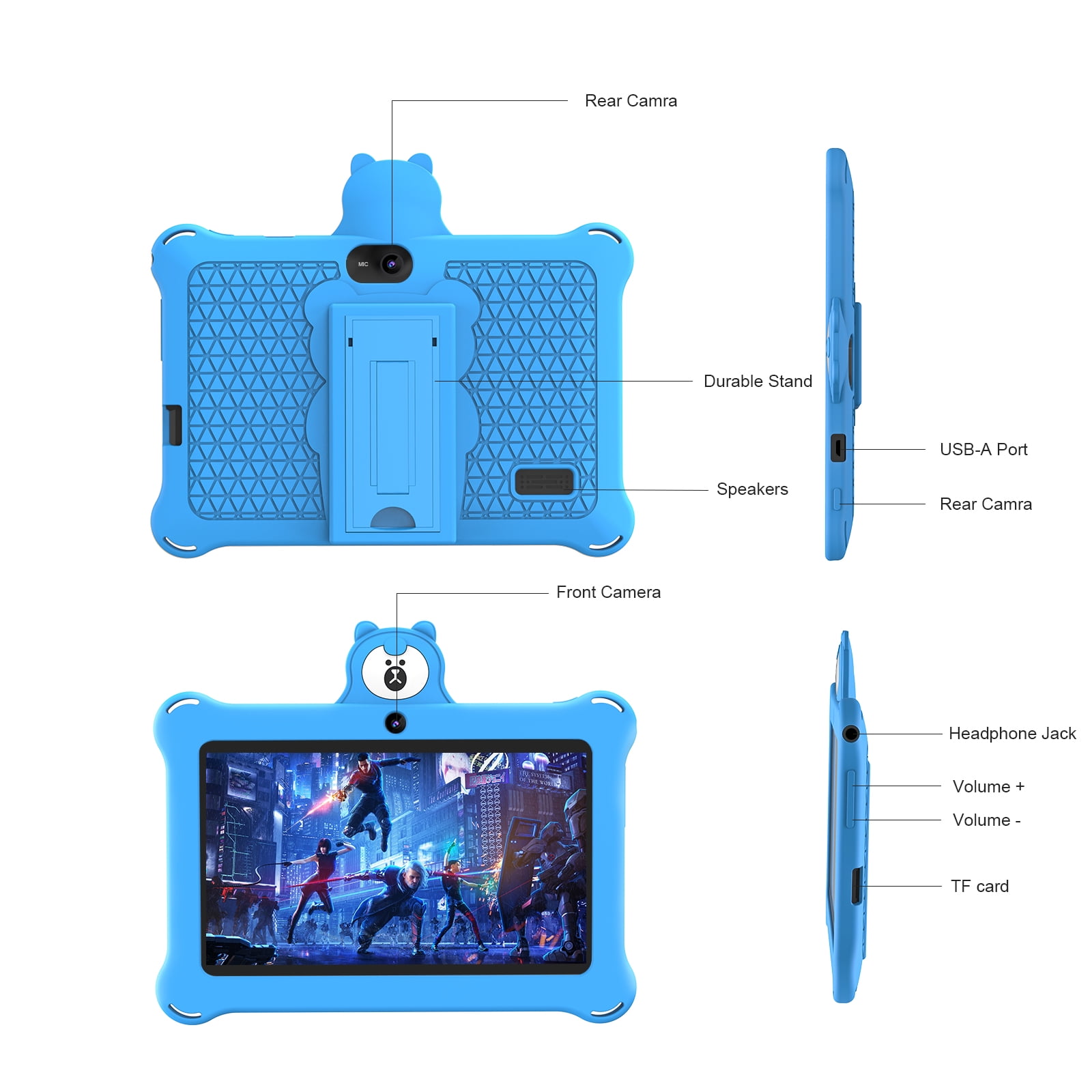 Kids Tablet 7 inch 32GB WiFi Android 13 Tablet For Kids| Bluetooth | Parental Control | Pre-Installed Learning Tablet Apps for Toddlers Children | with Shockproof Case(Blue)