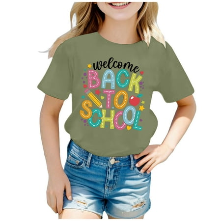 

Girls Shirts Kids Back To School Graphic Short Sleeve Round Neck Tee Bright Comfortable Winter Clothes Tops 8-9 Years