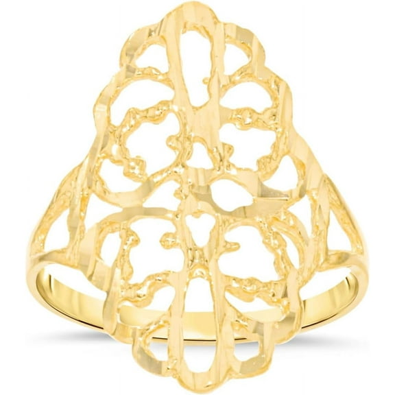 Floreo 10k Yellow Gold 23.3mm Oval Flower Openwork Filigree Ring