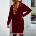 thumbnail image 2 of DHFJKG Sweater Dress For Women Knit Jacquard Notch V Neck Long Sleeve Loose Fit Mini Dress Winter Pullover Tunic Above Knee Cozy Dresses, 2 of 5