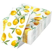 120 Lemon Napkins - 3 Ply Disposable Yellow Citrus Fruit Guest Towels for Kitchen, Bathroom, Tea Party, Baby Shower