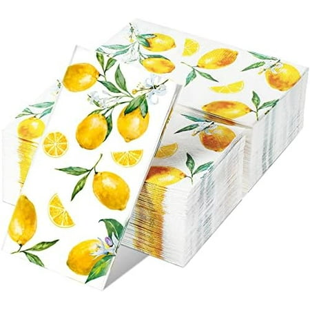 120 Lemon Napkins - 3 Ply Disposable Yellow Citrus Fruit Guest Towels for Kitchen, Bathroom, Tea Party, Baby Shower