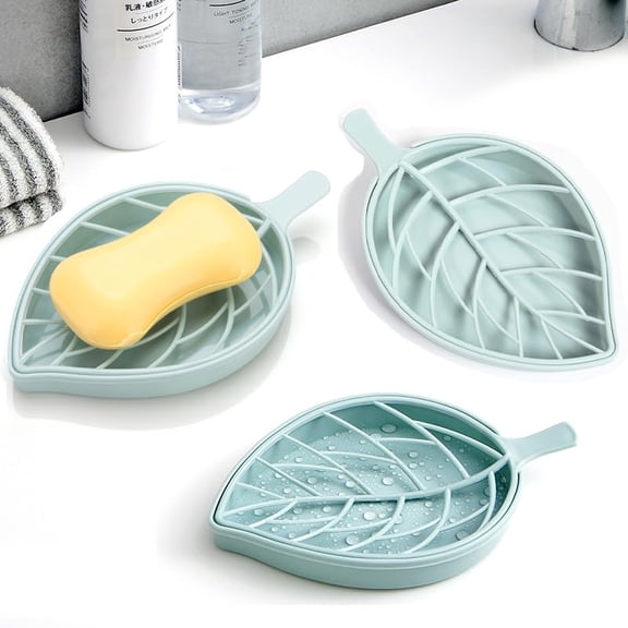 Soap Dish,Leaf-Shaped Shower Soap Holder with Draining Tray,Fashionable Soap Dish for Shower Kitchen,3 Pack