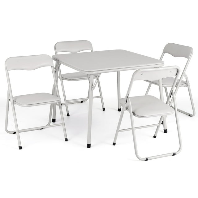 YUSAZENS 5-Piece Folding Card Table and Chair Set - Upholstered Activity Set with Durable Metal Frame, Perfect for Eating, Reading & Playing Anywhere,Beige