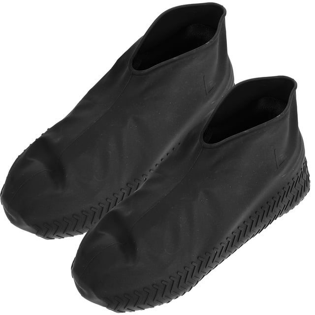 FRCOLOR Couvre-Chaussures de Pluie 1 Paire Couvre-Chaussures de Pluie en Silicone Imperméables Réutilisables Antidérapants Surchaussures de Pluie pour Camping Pêche Jardin Course Taille g (Noir),11.42"X6.69"X0.39 Pouces