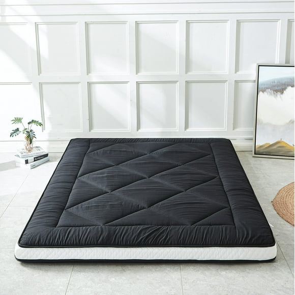 Heimorn Japanese Floor Mattress Futon Mattress, Thicken Sleeping Mattress Foldable & Portable Roll up Camping Mattress, Black Twin