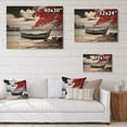 thumbnail image 4 of Designart "Monochrome Serenity Red and Grey Boat in Hawaii I" Hawaii Print on Natural Pine Wood, 4 of 5