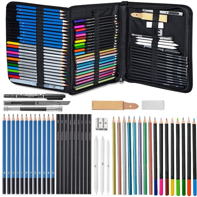 Kit de dibujo de 71 piezas - Suministros de arte para adultos y niños - Acuarela, grafito, - Estuche de transporte y otros suministros para dibujar