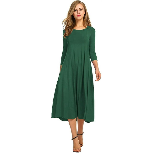 Robe mi-longue évasée et évasée à manches 3/4 pour femmes