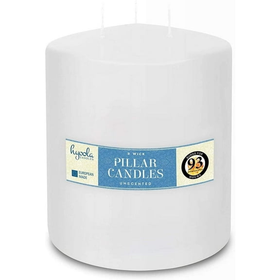 Hyoola 4.75" x 6" White Unscented European Made 3-Wick Pillar Candles, Dripless Paraffin Wax with Smokeless Cotton Wicks