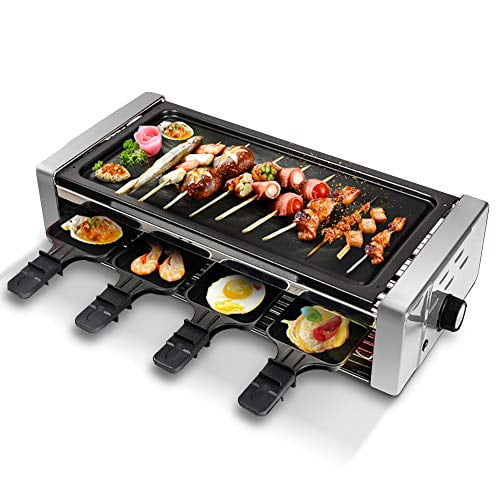 electric raclette grill outdoor and grill with removable easy-to-clean nonstick plate, extra-large drip tray, cheese raclette grill - Walmart.com
