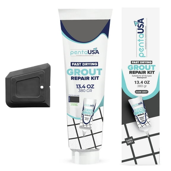 PentaUSA Dark Gray 13.4oz Repair Tile Grout - Large Grout Filler Repairs Renews Tube, Fast Drying Grout Repair Kit