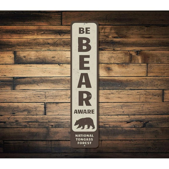 Be Bear Aware Vertical Novelty Decor, Metal Wall Sign - 4x18 Inches