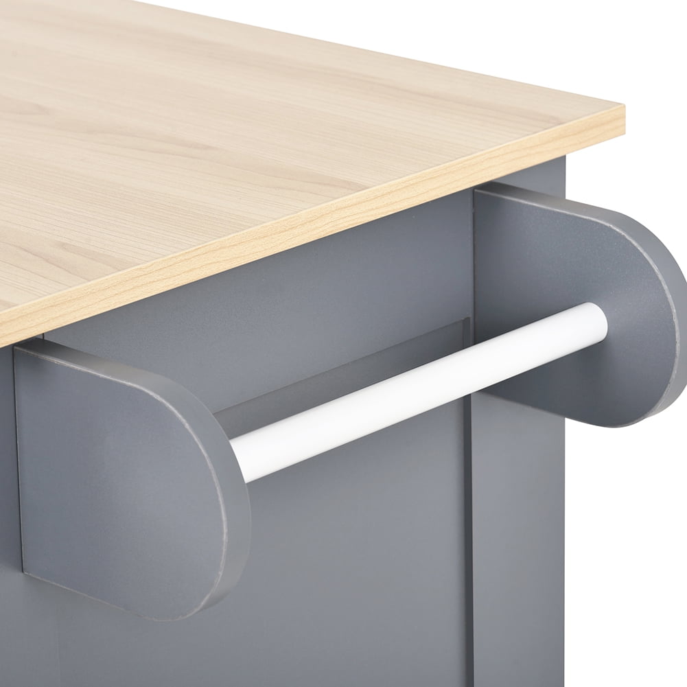 Kadyn Kitchen Island Cart, Kitchen Cart with Two Storage Cabinets and Four Locking Wheels, Kitchen Cart Cabinet with Wine Rack and Two Drawers, Gray Blue Kadyn Kitchen Island Cart, Kitchen Cart with Two Storage Cabinets and Four Locking Wheels, Kitchen Cart Cabinet with Wine Rack and Two Drawers, Gray Blue