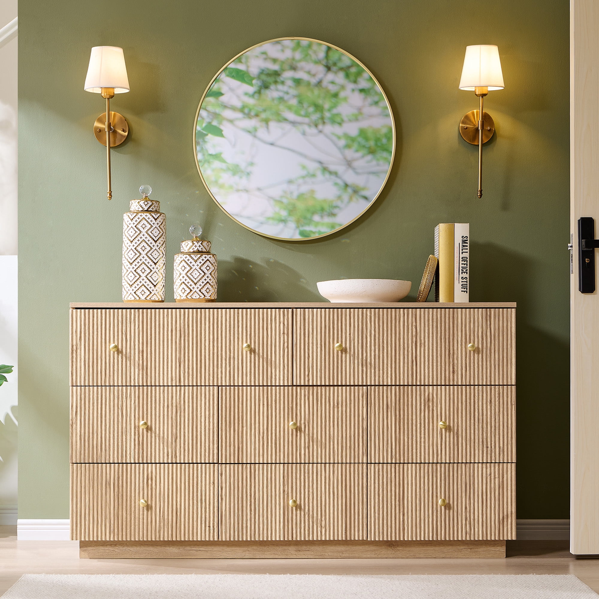 wow97e Fluted 8 Drawers Dresser, 55" W Modern Chest of Drawers with Deep Storage, Wood Tall Dresser Storage Organizer for Bedroom, Living Room, Hallway