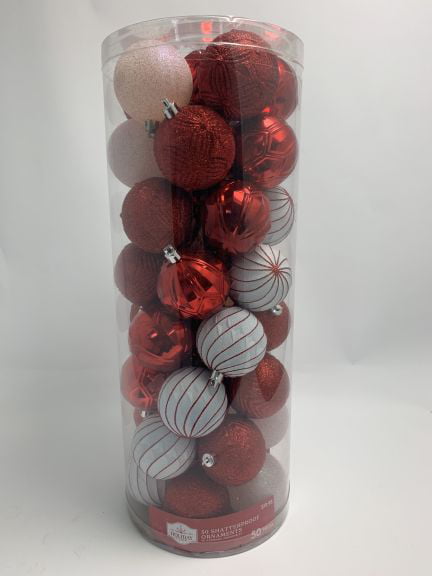 Holiday Time Red and White Shatterproof Christmas Ball Ornaments, 50 Counts