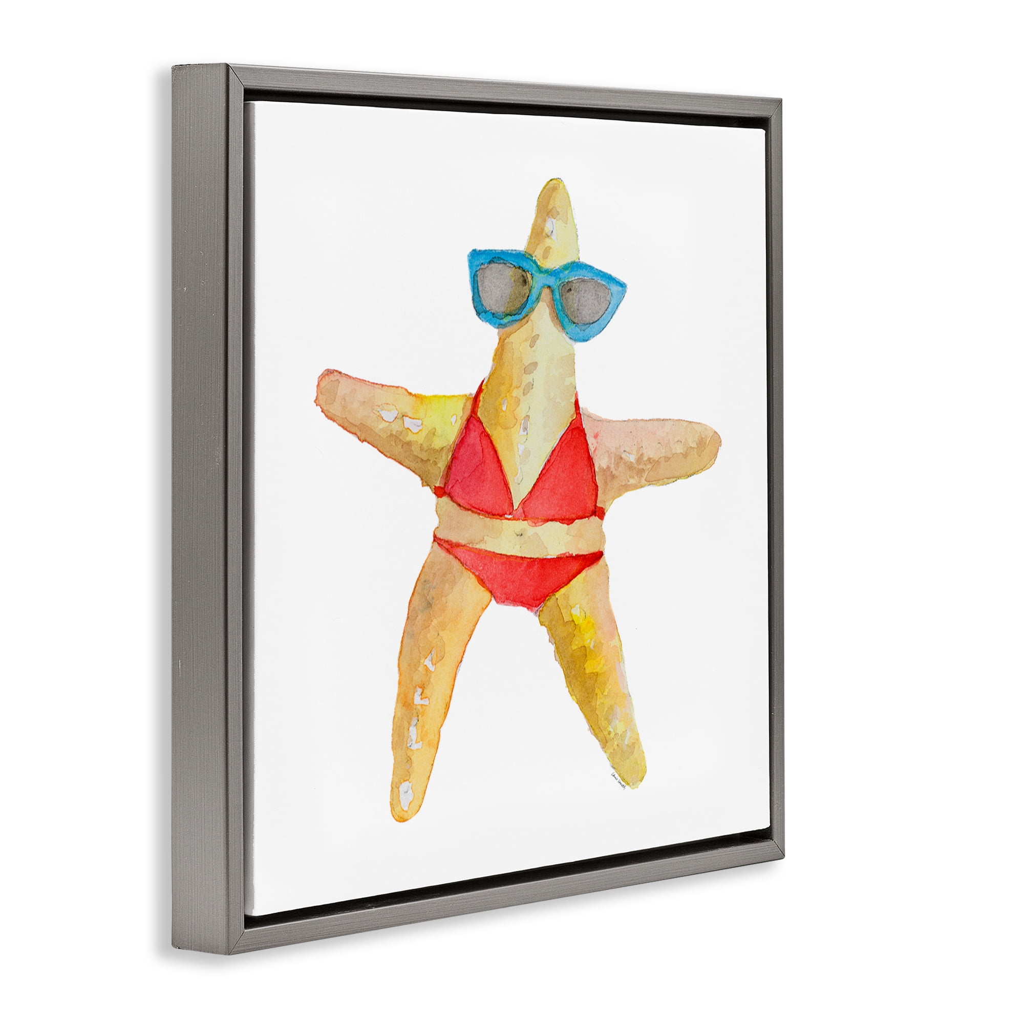 Stupell Industries Fun Swimsuit Starfish Novelty Painting Gray Floater Framed Canvas Art Print Wall Art, 18 x 18