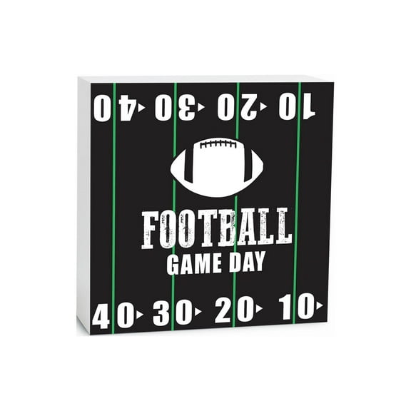 Football Game Day White Ball Lime Stripes 5 x 5 Wood Tabletop Sign Plaque