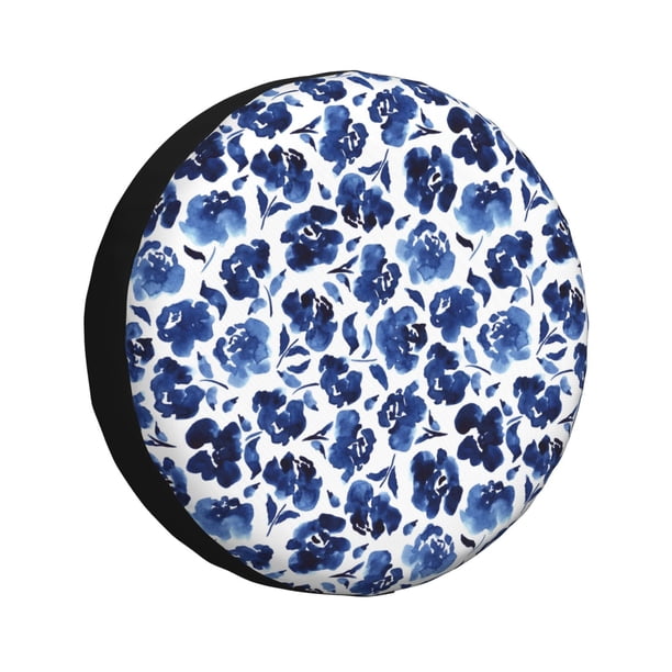 Fotbe Blue Ink Flowers Funda de Llanta de Repuesto con Estampado, Engrosada, Ajuste Universal para Jeep, Remolque, RV, SUV, Camión-15 inch