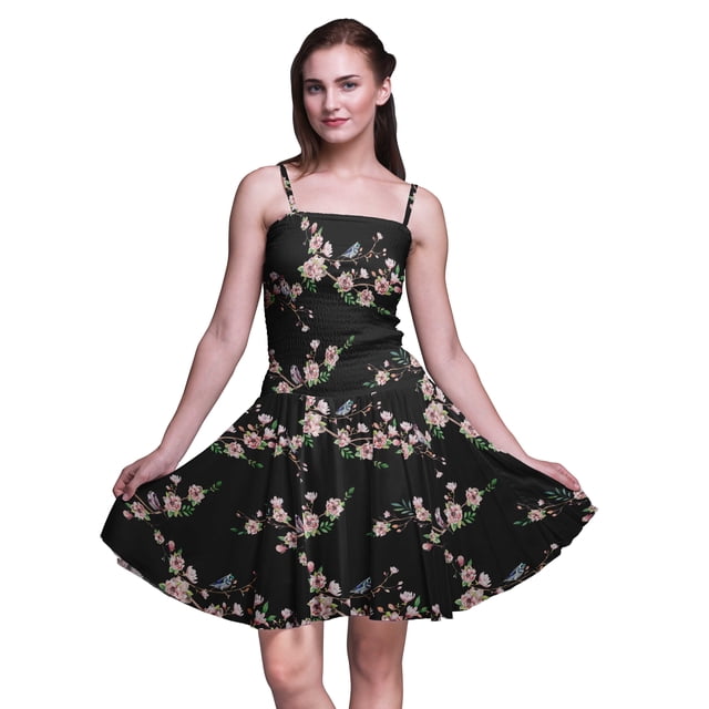 Bimba Robe d'Été Mini à Taille Smockée Imprimée pour Femmes, Tenue de Fête d'Été - TTTG