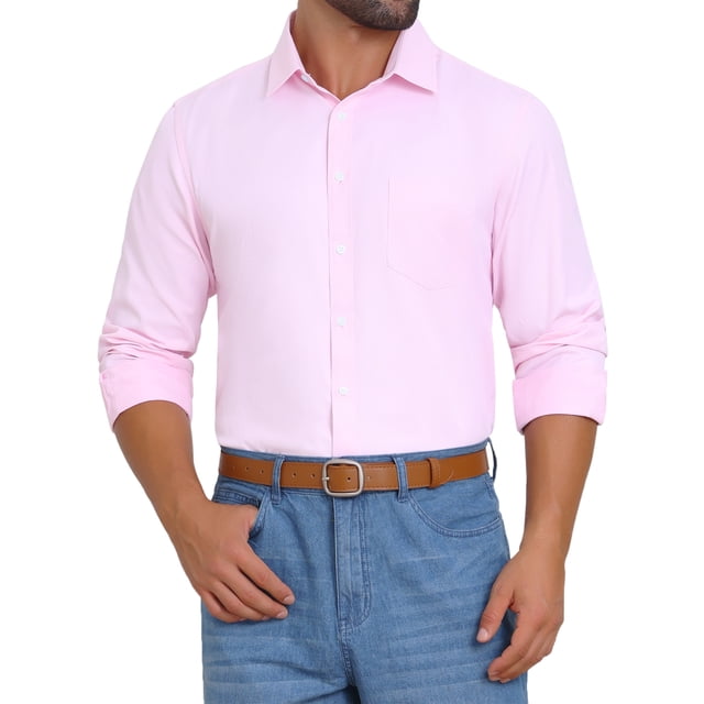 CAMISA DE NEGOCIO DE MANGA LARGA CON BOTONES PARA HOMBRE INSPIRAR CHIC S PINK