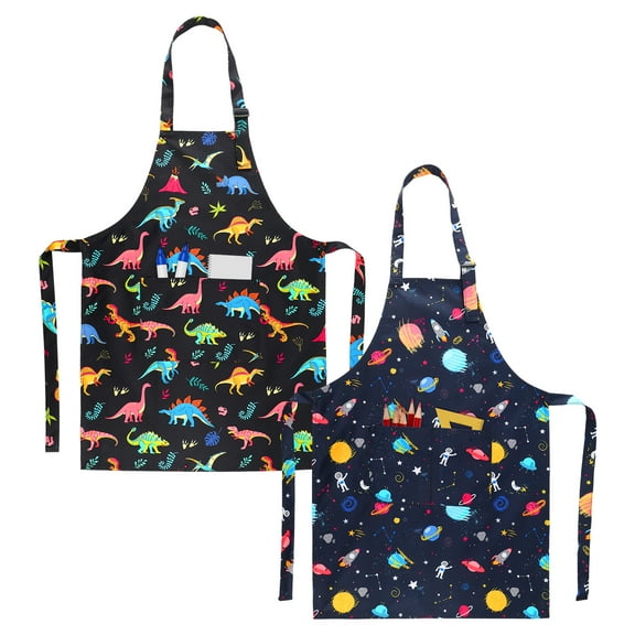 AOWOO 2 Pack Kids Apron, Cooking Aprons with Adjustable Strap, Kids Kitchen Aprons with Front Pocket for Boys and Girls 3-8 Years Old Painting Baking Artist