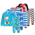 thumbnail image 2 of LYMAYTER 2PCS Boys Kids Bottoming Shirt Outfit Toddler Printed Long Sleeve T-Shirt and Stripes Pants Loungewear Set for 1-7 Years, 2 of 6