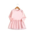 thumbnail image 2 of yillto Little Girls Toddler Dress Cotton Long Sleeve Solid Color Top with Mesh Hem Dresses for 0-6T, 2 of 3