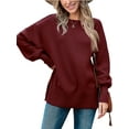 thumbnail image 2 of MOSHU Crewneck Sweaters for Women Drop Shoulder Long Sleeve Tops Side Slit Oversized Pullover Sweaters, 2 of 9