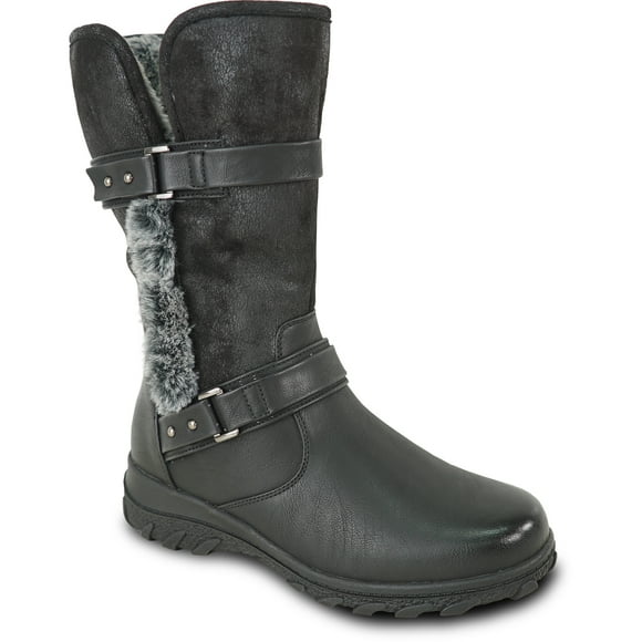 kozi Canada Women Waterproof Mid Calf Winter Casual Boot LYA-5 Fur Boot Wide Calf Side Zipper Black Size 10