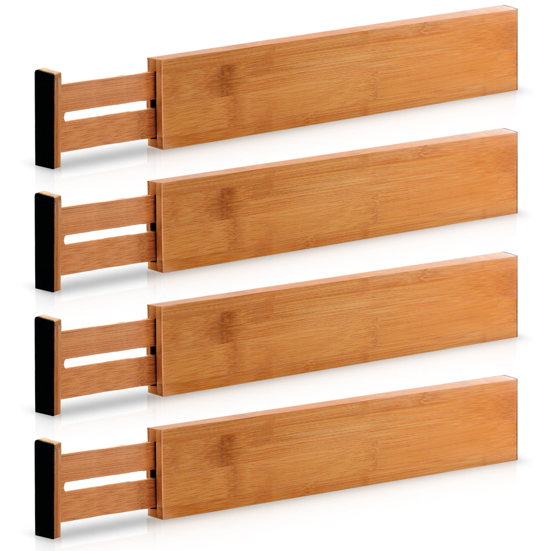 4 Pack Expandable Bamboo Kitchen Drawer Dividers Organizers Adjustable 17-22in 