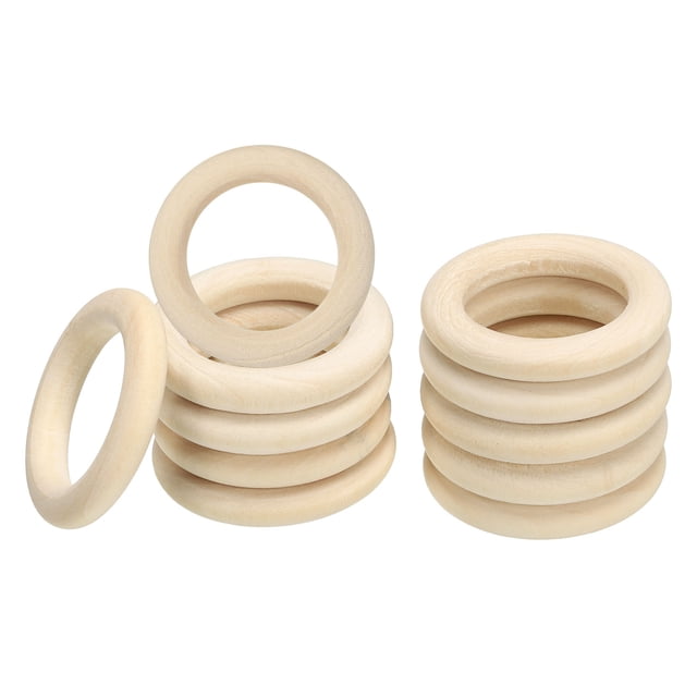 Unique Bargains 35mm Unfinished Wooden Rings, 20 Pack Natural Solid Circle Rings DIY Craft Unfinished Wooden Rings, Wood Color