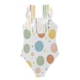 thumbnail image 2 of Girls Ruffle One Piece Swimsuit, Stretchy Fabric for Beach & Pool Activities Pastel Basketball Doodle Pattern, 2 of 8