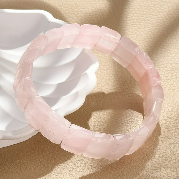 Natural Rose Quartz Gemstone Stretch Bracelets Faceted Rectangle 2-3/8 inch(6cm)