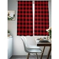 thumbnail image 3 of Black Red Sheer Curtains 63 inches Long 2 Panels Set Buffalo Plaid Checked Tiers Sheers Rod Pocket Small Window Short Curtains for Kitchen Cafe, Each 52" W x 63" L, 3 of 7