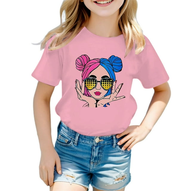TZEWGL T-Shirts pour Enfants Impression Graphique Col Rond Manches Courtes Vêtements pour Filles Garçons Taille 3-4T