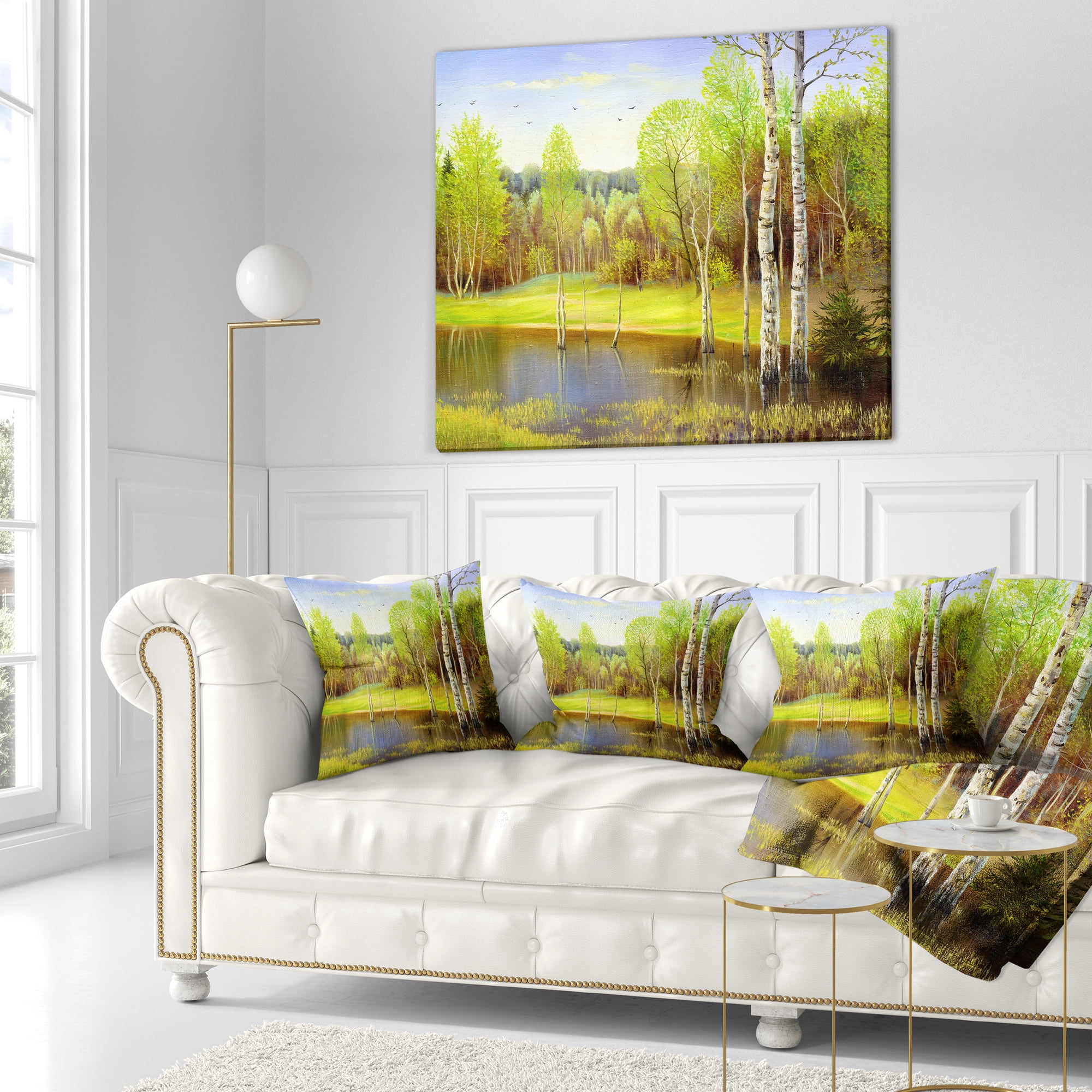 Designart Light Green Autumn - Landscape Printed Throw Pillow - 16x16