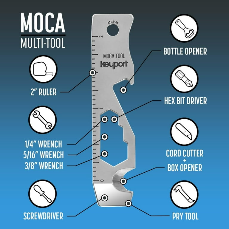 Keyport MOCA 10-in-1 Keychain Multitool (Silver Stainless Steel