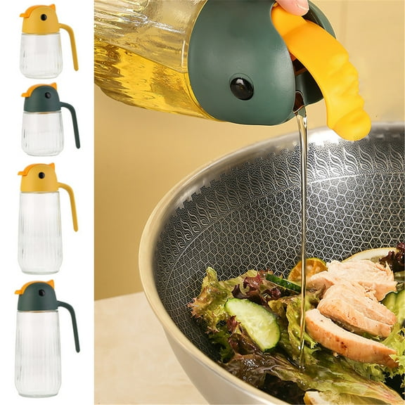 Automatic Oil Dispenser Bottle, Kitchen Oil Pouring Container with Smart Flip Lid & Non-drip Spout, 17oz Glass Bottle for Olive Oil and Vinegar, Easy One-handed Use for Home Cooks and