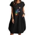 thumbnail image 4 of Vestido suelto de manga corta informal con estampado floral de algodón y lino de verano para mujer con bolsillo y cuello redondo Pompotops  ghjkhdj12106, 4 of 6