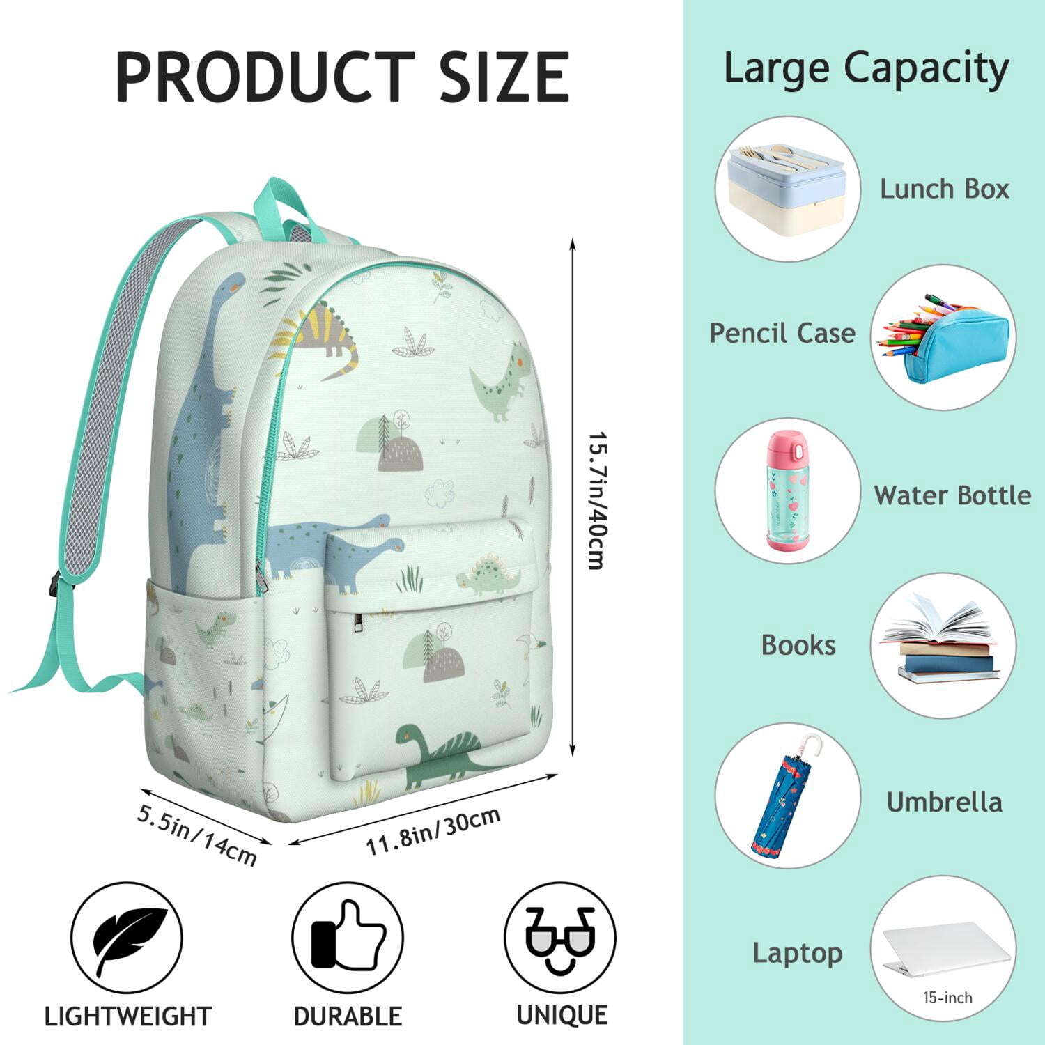 Dino Skeleton Laptop Backpack for Students, Lightweight and Durable with Funny Dinosaur Pattern, Ideal for School or Travel