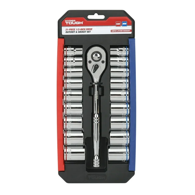 Juego de 21 piezas Hyper Tough de llave de trinquete y dados de 1/2 pulgada (SAE y mm) 7