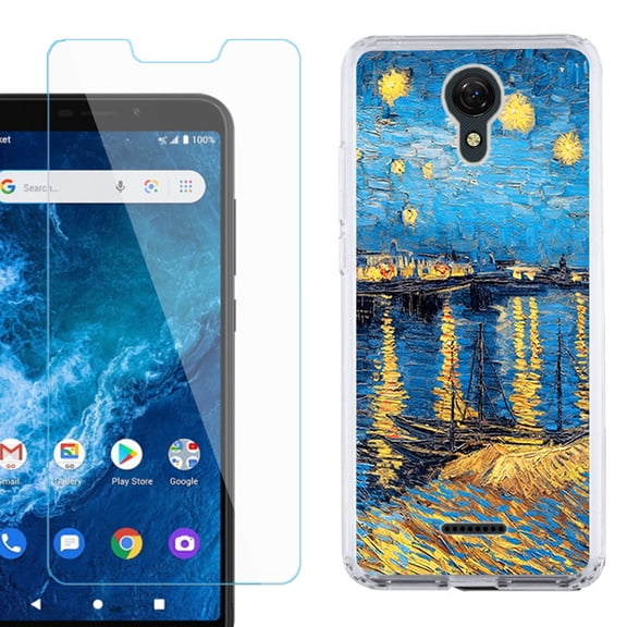 Slim-Fit Protective Phone Case compatible with Cricket Icon 2, with Tempered Glass Screen Protector, by OneToughShield ® - Starry Night Rhone