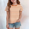 thumbnail image 2 of CAICJ98 Girls Tshirts Cute Summer Tops Kids Toddler Short Sleeve Striped Shirts Crew Neck Casual Tees (Orange,10-11 Years), 2 of 4