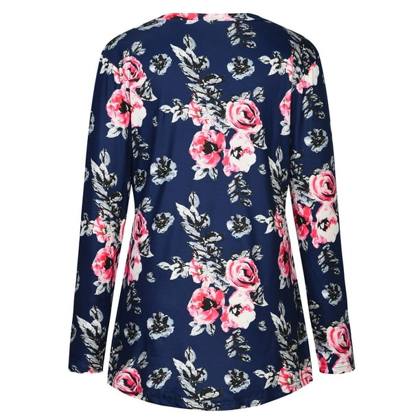 Casual Tops for Women V Neck Floral Print Long Sleeve Shirts Loose Flowy  Autumn Fall Tunic Tops to Wear with Leggings