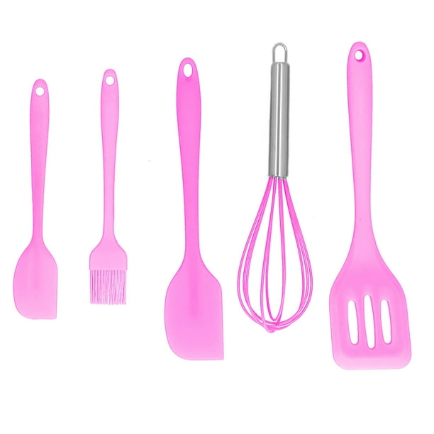 Juego de 5 espátulas de silicona para repostería casera, utensilios de cocina, decoración de pasteles, color rosa