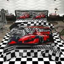 Feelyou Racing Car Kids Full Size Comforter Sets, Extreme Sports Lover Bedding Comforter Set, Camo Checkered Flag Reversible Bedding Sets, Lightweight Room Decor, 3pcs
